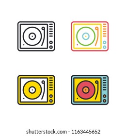 Retro turntable flat simple line icons set.
