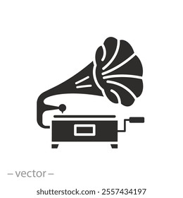 retro turntable, gramophone icon, vintage musical horn, flat vector illustration