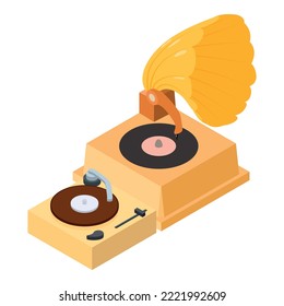 Retro turntable icon isometric vector. Vintage music gramophone for vinyl record. Music concept, retro party