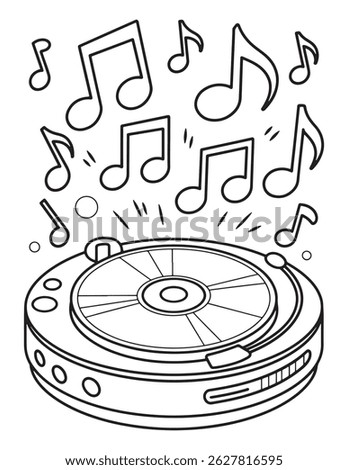 Retro Turntable with Music Notes – Vinyl DJ Line Art