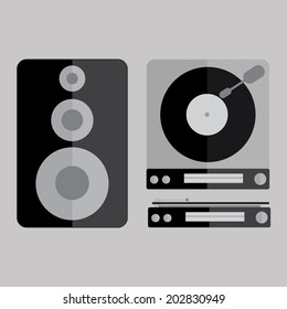 Retro turntable and speaker - monochrome