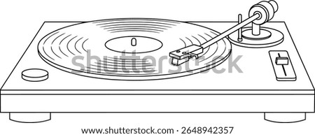 Retro Turntable with Vinyl Record Line Art Illustration