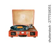 Retro turntable with vinyl record playing