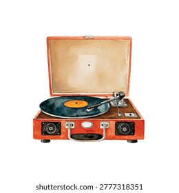 Retro turntable with vinyl record playing