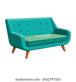 Retro Turquoise High Back Sofa Illustration on White Background