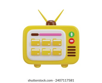 retro tv with antenna and switcher with folder on database concept 3d icon