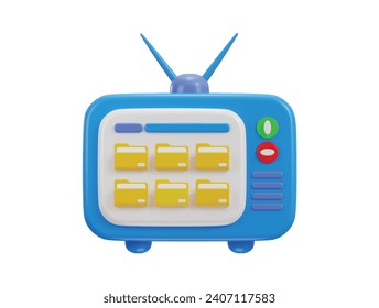 retro tv with antenna and switcher with folder on database concept 3d icon