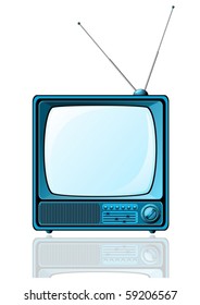 Retro TV with blue screen isolated on white - vector