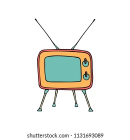 Retro TV box. Sketch vector illustration. Cute cartoon image. Isolated on white.