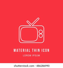 Retro TV Bright red material designed line thin flat icon / logo