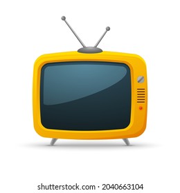 Retro tv cartoon background media. Orange yellow retro tv old vintage vector cute icon