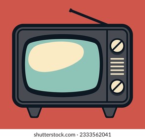 Retro TV. Cartoon flat icon isolated on red background.