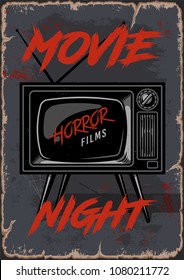 Retro TV cinema poster. Movie night. Vector illustration