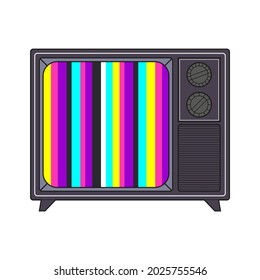 Retro TV with colored stripes on the screen. Vintage electronics. Vector illustration isolated on white background.