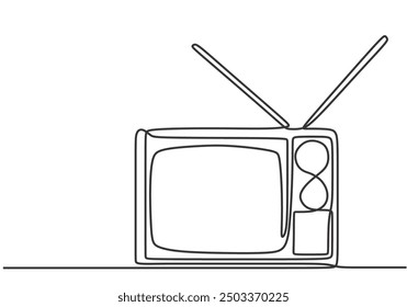 Dauerstrichzeichnung Retro TV. Simple One Line Art of Vintage Television