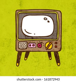 Retro TV. Cute Hand Drawn Vector illustration, Vintage Paper Texture Background