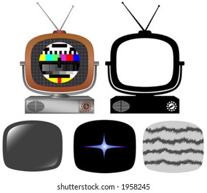 Retro tv with different screens and silhouette.