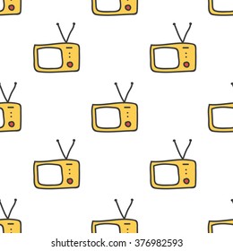 Retro TV doodle seamless pattern background.