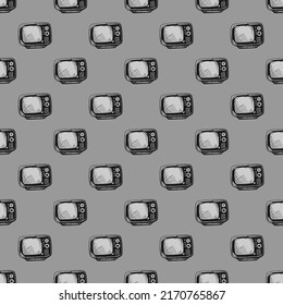 Retro TV engraved seamless pattern. Vintage television background in hand drawn style. Vector repeated texture for print, fabric, wrapping, wallpaper, tissue.