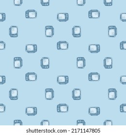 Retro TV engraved seamless pattern. Vintage television background in hand drawn style. Vector repeated texture for print, fabric, wrapping, wallpaper, tissue.