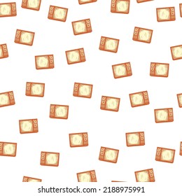 Retro TV engraved seamless pattern. Vintage television media in hand drawn style. Sketch texture for fabric, wallpaper, textile, print, title, wrapping paper. Vector illustration.