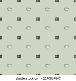 Retro TV engraved seamless pattern. Vintage television with antenna in hand drawn style. Sketch texture for fabric, wallpaper, textile, print, title, wrapping paper. Vector illustration.