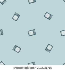 La televisión retro grabó un patrón impecable. Medios de televisión vintage con estilo dibujado a mano. Esbozar textura para tela, papel pintado, textil, impresión, título, papel envolvente. Ilustración vectorial.