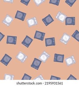 Retro TV engraved seamless pattern. Vintage television in hand drawn style. Sketch texture for fabric, wallpaper, textile, print, title, wrapping paper. Vector illustration.