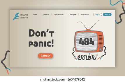 Retro tv with glitch screen - 404 error web page, website vintage design, creative landing page vector template