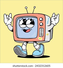 Retro Tv Groovy Mascot Character