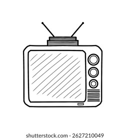 Retro TV hand drawn line Vector illustration in the style of a doodle isolated on a white. Sketch style old TV graphic