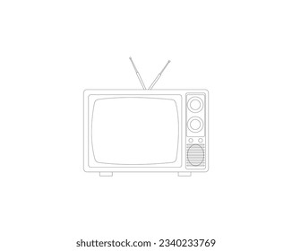 Icône Vectorielle Retro TV House Interior Design Outline. Boîte de télévision pour la traduction d'actualités et de spectacles. Dessin dessiné à la main. Illustration vectorielle.Écrans de télévision Icônes Plan filaire Isolées sur Fond Blanc
