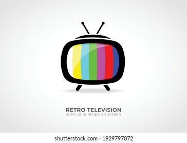 Retro TV icon with colored strips on screen. Vector illustration