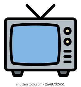 Retro TV icon flat line style illustration representing vintage broadcasting and classic entertainment, suitable for nostalgic media, old-school design themes, and television history projects