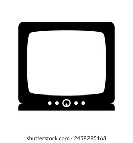 Retro TV icon in flat style, black and white retro TV icon.