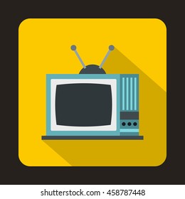 Retro TV icon in flat style on a yellow background
