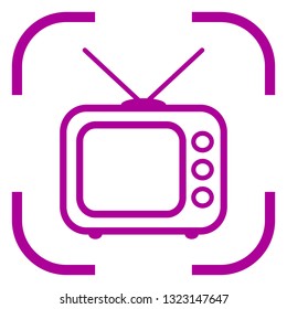 Retro TV icon in focus. White background