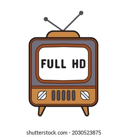 Retro-TV-Symbol, vollständige HD-Signatur. Line Art, flach. Vektorgrafik
