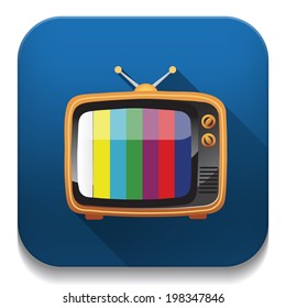 retro tv icon With long shadow over app button