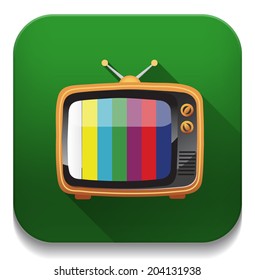 retro tv icon With long shadow over app button