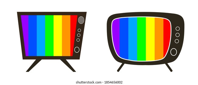 Retro tv icon, set old television shape multicolor sign – stock vector