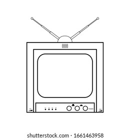 Retro TV icon with telescopic dual antenna. Retro home appliances.