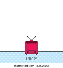 Retro tv icon. Television with antenna sign. Circles seamless pattern. Background with red icon. Vector
