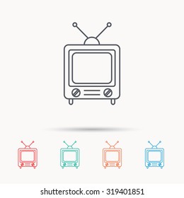 Retro tv icon. Television with antenna sign. Linear icons on white background. Vector