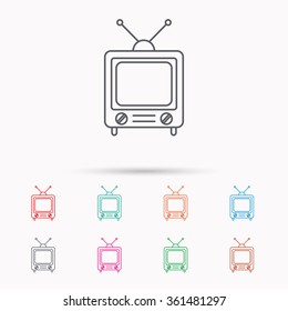 Retro tv icon. Television with antenna sign. Linear icons on white background.