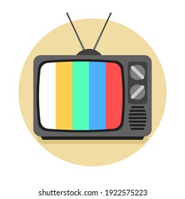 Retro TV icon, vintage television with color frame. Vector illustration isolated on white background