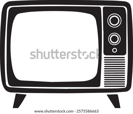 A retro TV illustration, vector silhouette image of a television.