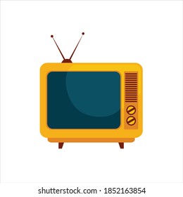 Retro TV isolated on white background. Old tv in flat style with antenna. Vector stock