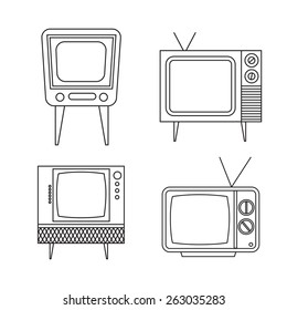 retro tv items set on white background, vector illustration