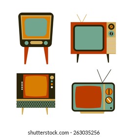 retro tv items set, vector illustration